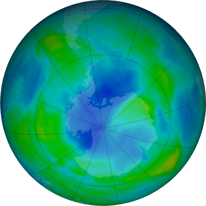 Antarctic ozone map for 16 May 2017